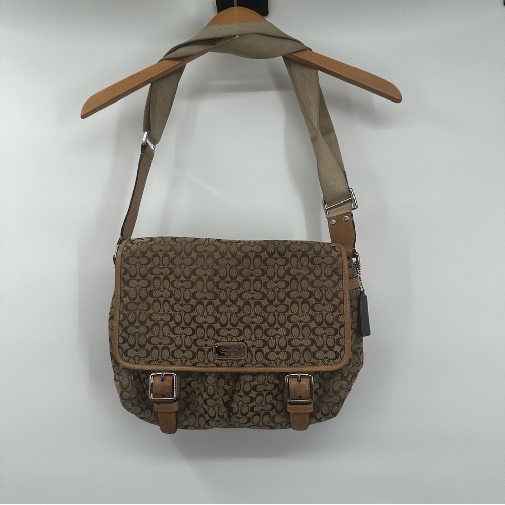 Coach Crossbody Messenger Bag Signature Jacquard H1169-F70283 Tan‎ Canvas